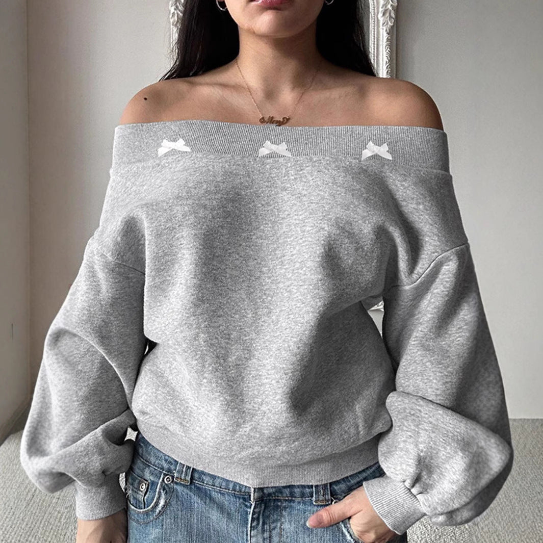 Damen Off-Shoulder Sweatshirt mit dekorativen Rüschendetails Sovae