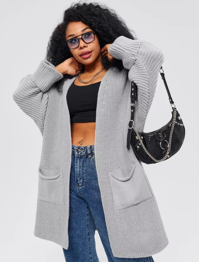 Damen Oversized Strickjacke mit großen Taschen und bequemen Rippenärmeln Sovae