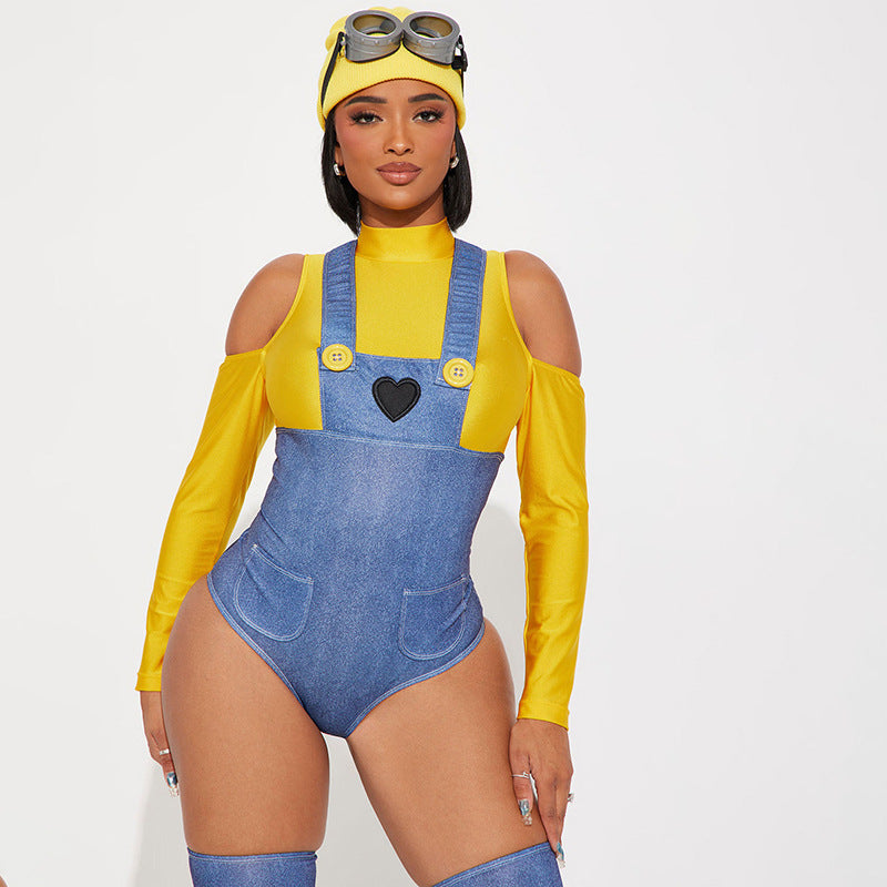 Damen Verspielter Overall mit langärmeliger Bluse und Herzapplikation Sovae