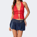 Damen lässige Denim-Shorts mit voluminösem Saum Sovae