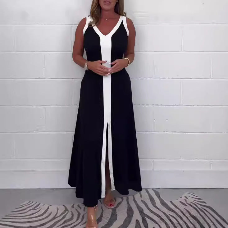 Damen Maxikleid mit stylischem V-Ausschnitt und seitlichem Schlitz Sovae