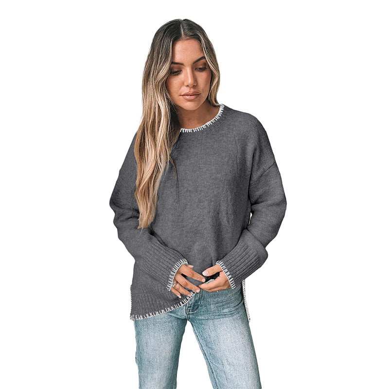 Damen Strickpullover mit dekorativem Saum und weiten Ärmeln Sovae