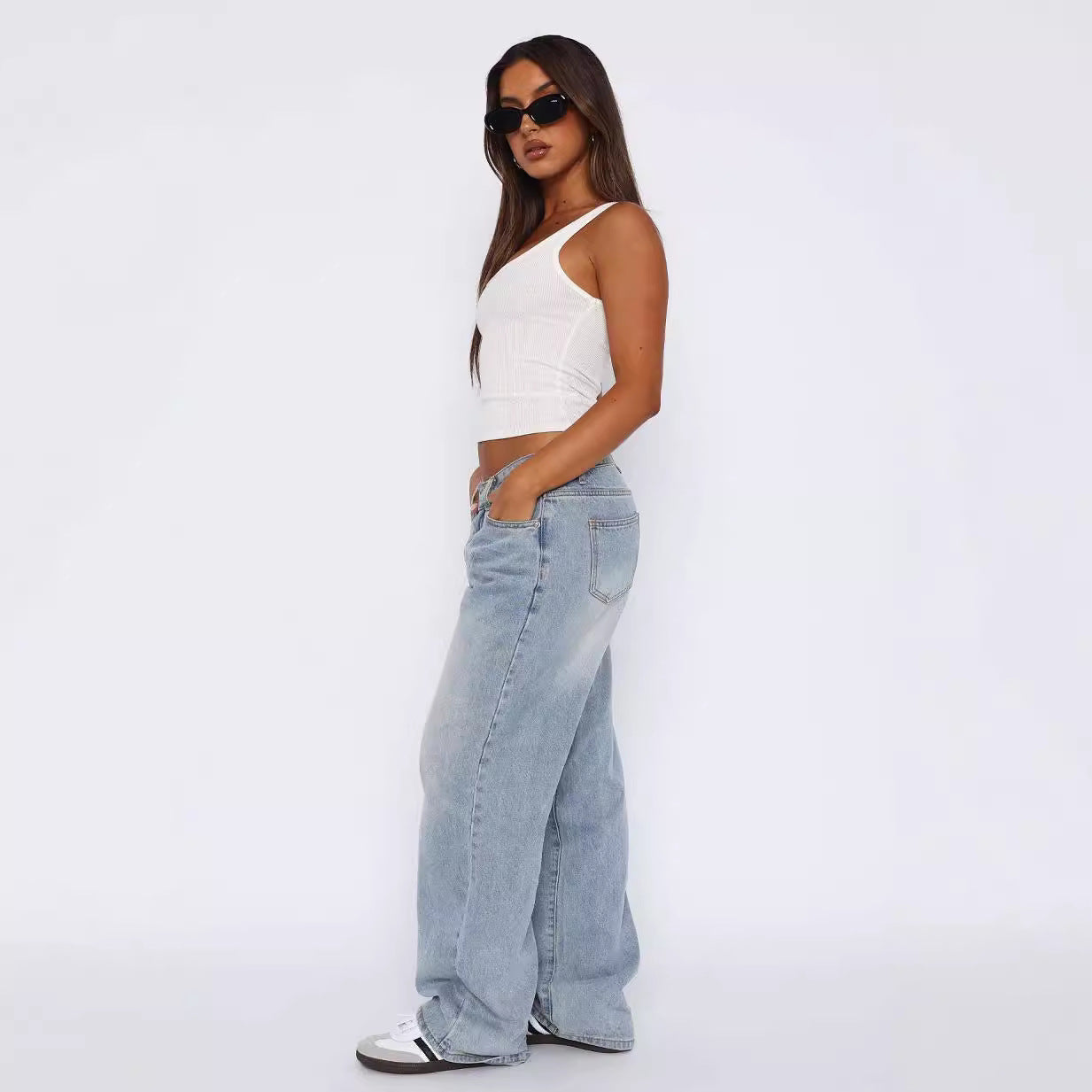 Damen Weitgeschnittene Denim-Hose mit hoher Taille und lässigem Look Sovae