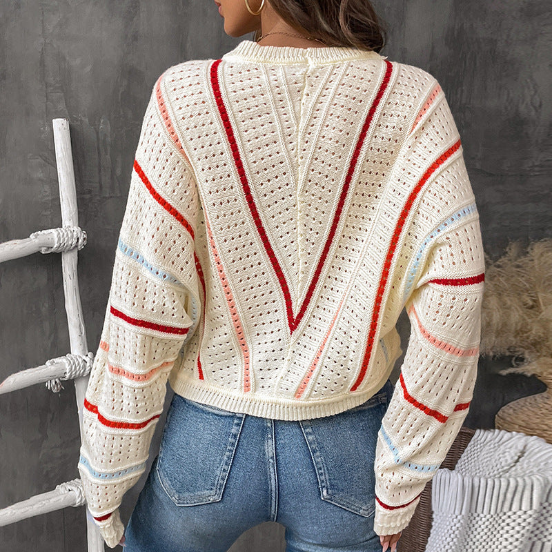 Damen Modischer Strickpullover mit auffälligem Ajourmuster Sovae