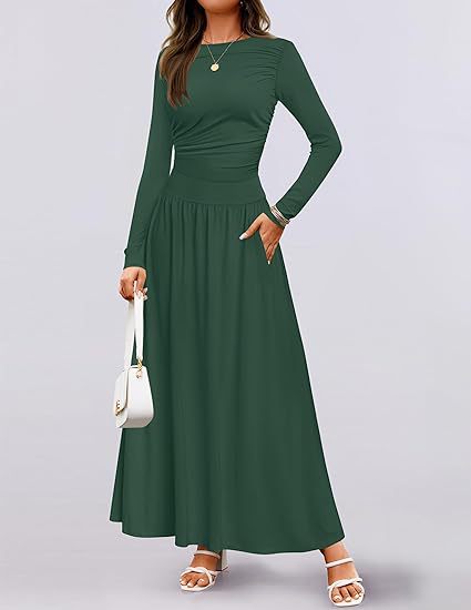 Damen Maxikleid mit langem Arm und eleganter Raffung Sovae