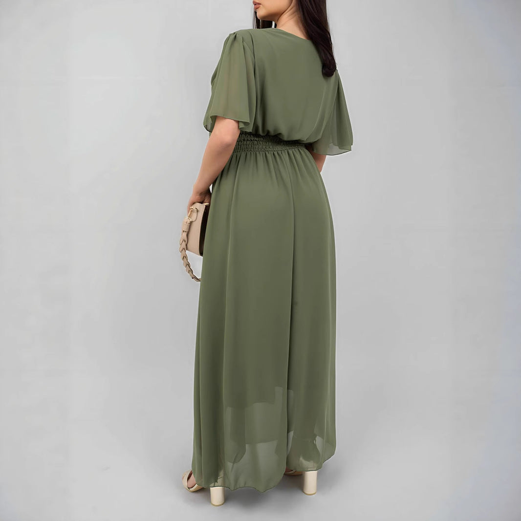 Damen Maxikleid mit fließendem Schnitt und V-Ausschnitt Sovae