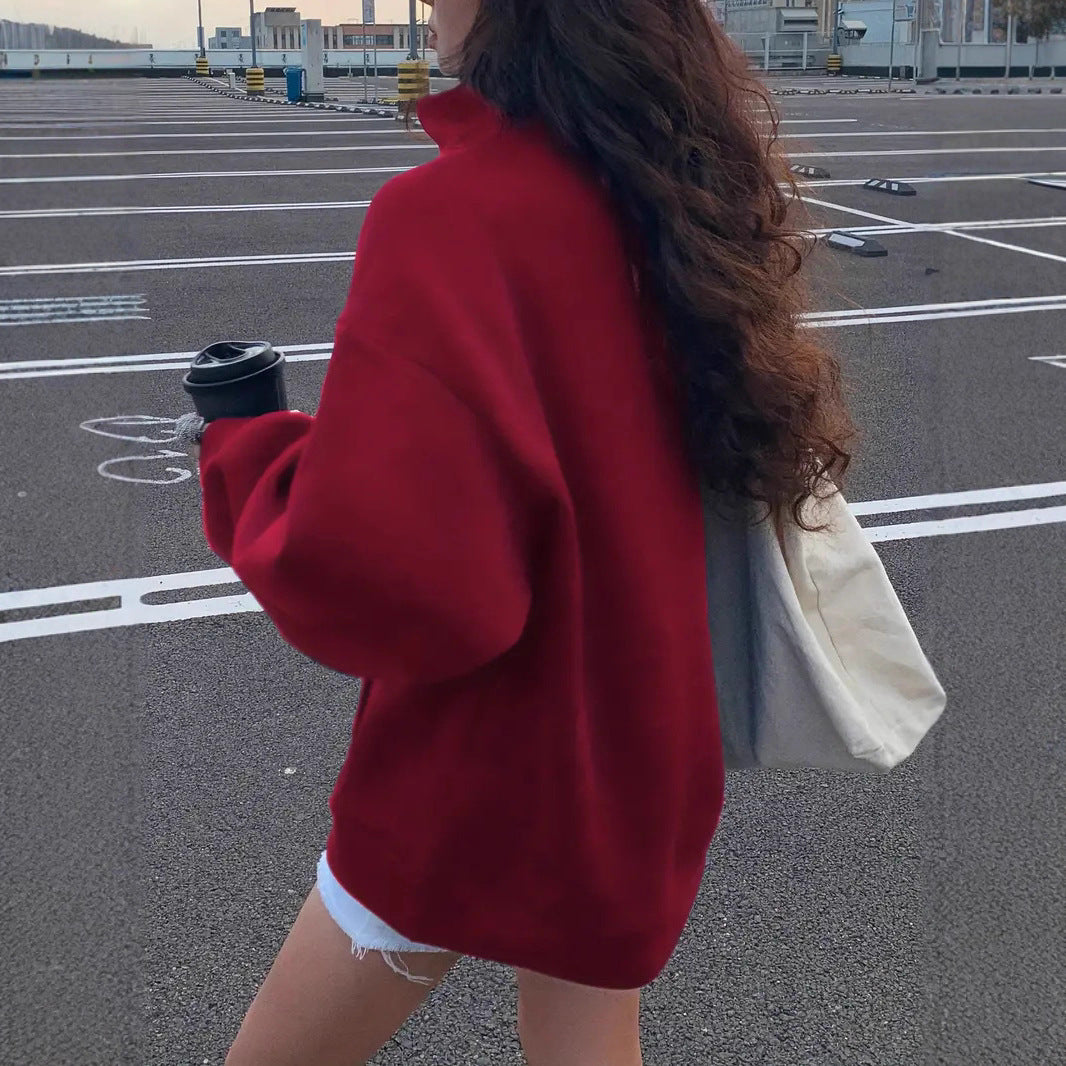 Damen Oversized Fleece-Hoodie mit hohem Kragen Sovae