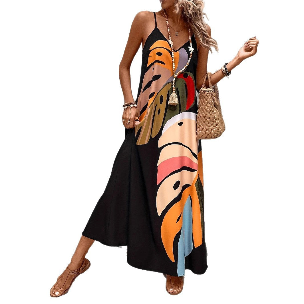 Damen Maxikleid mit kreativem Blattmuster Sovae