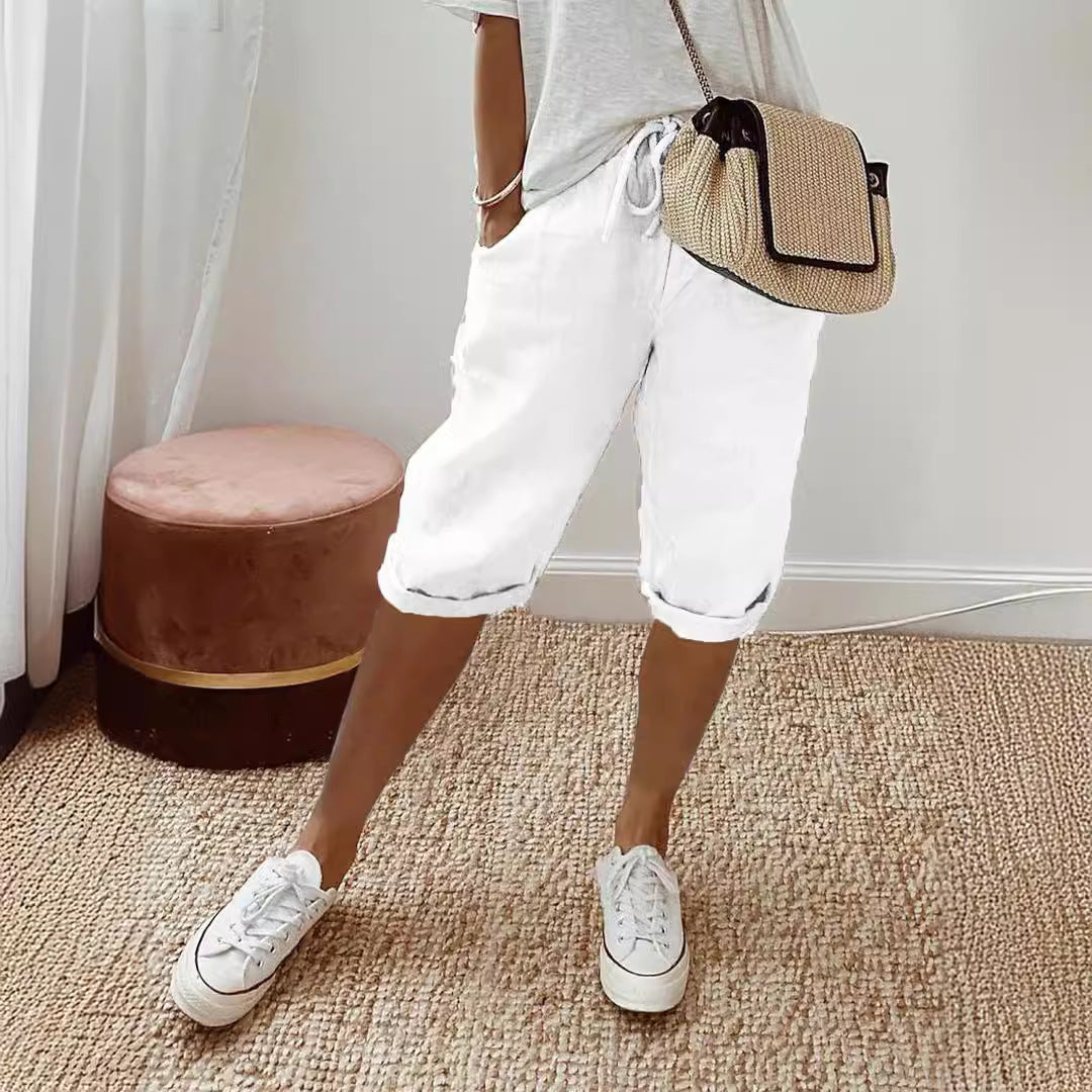 Damen lässige Leinen-Shorts mit elastischem Bund und praktischen Taschen Sovae