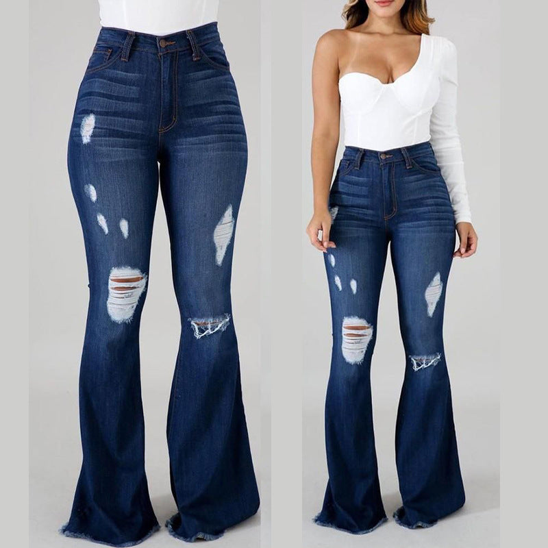 Damen Flared Jeans mit stylischen Rissen Sovae
