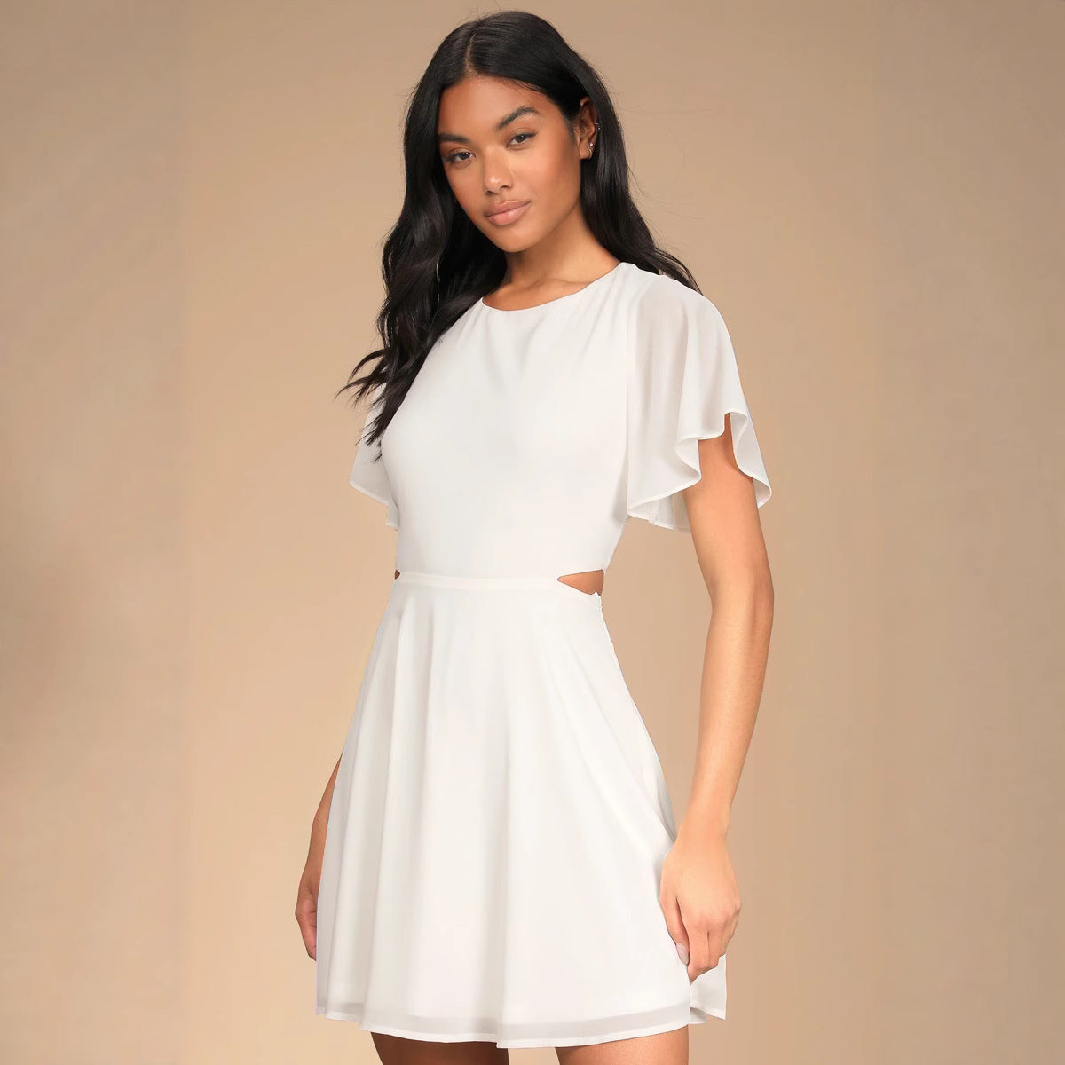 Damen fließendes Kurzkleid mit Volantärmeln Sovae