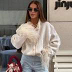 Damen eleganter Strickpullover mit Fransendetails Sovae