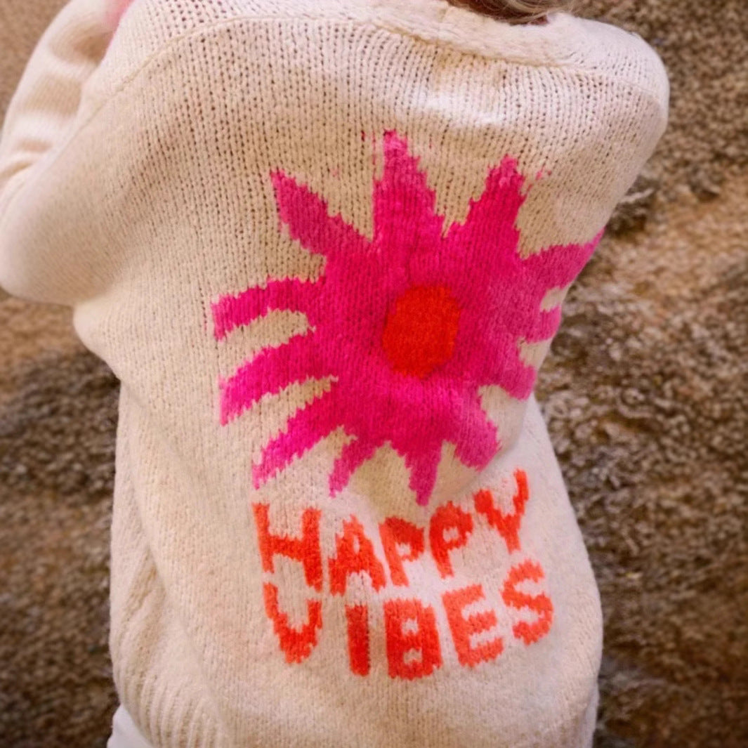 Damen lässige Strickjacke mit buntem Grafikdesign Sovae