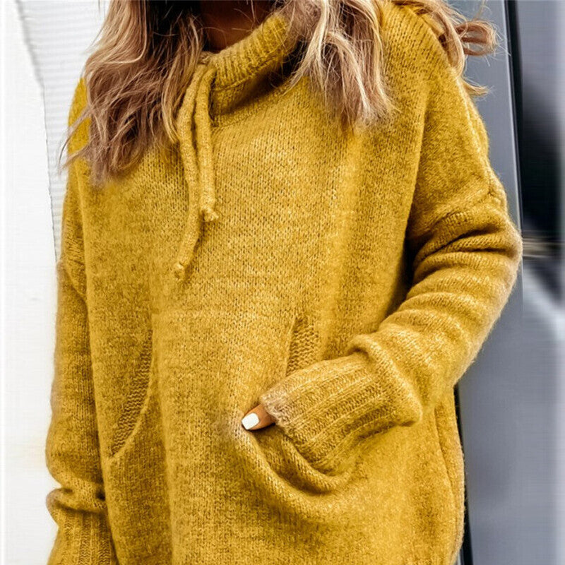 Damen lässiger Pullover mit Kapuze und strukturiertem Gewebe Sovae