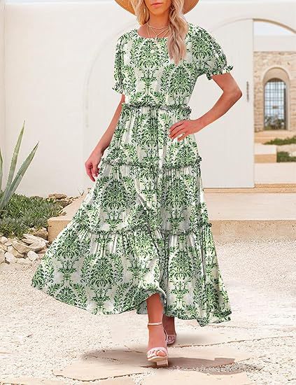 Damen Maxikleid mit floralen Rüschendetails und weitem Rock Sovae