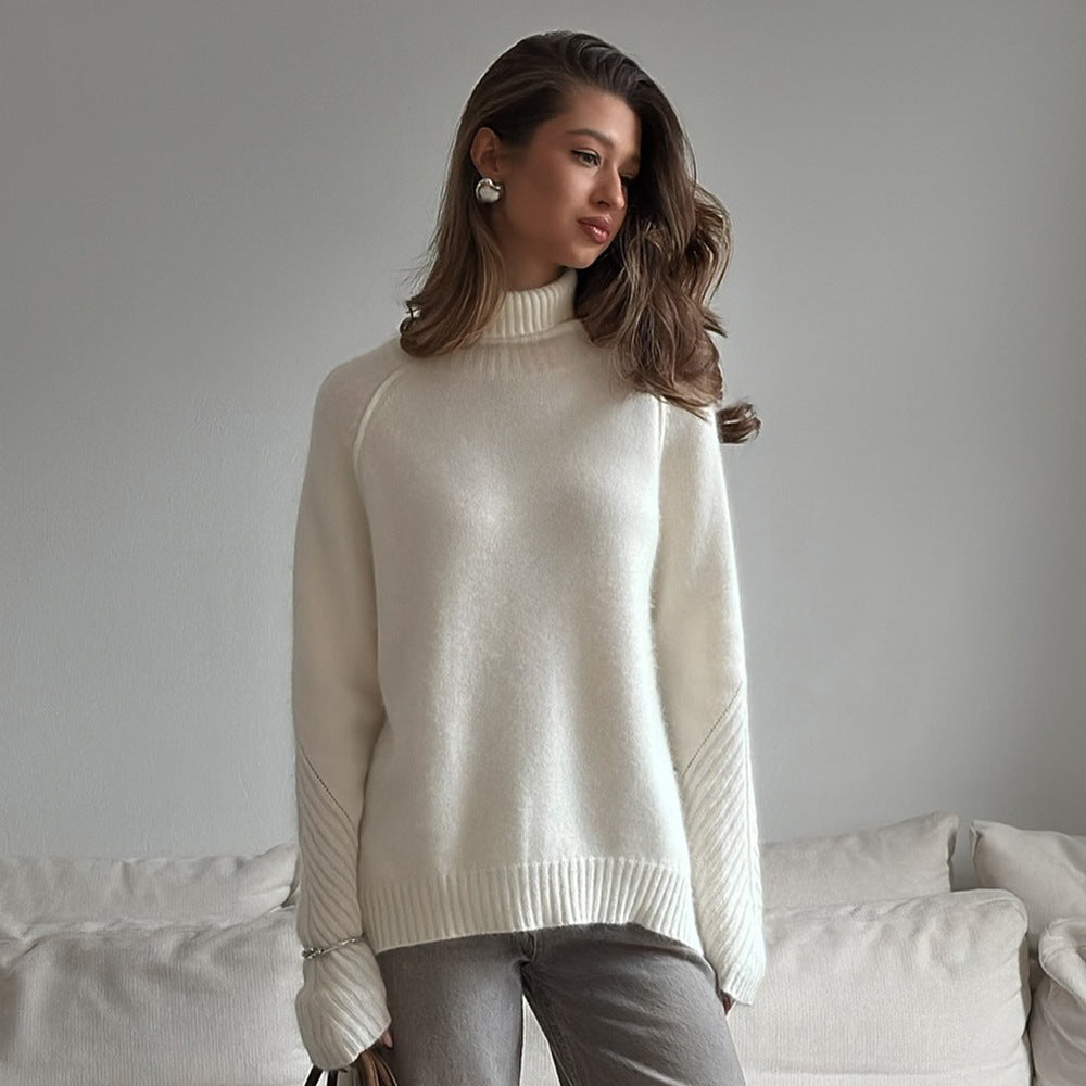 Damen Komfortabler Strickpullover mit Rollkragen Sovae