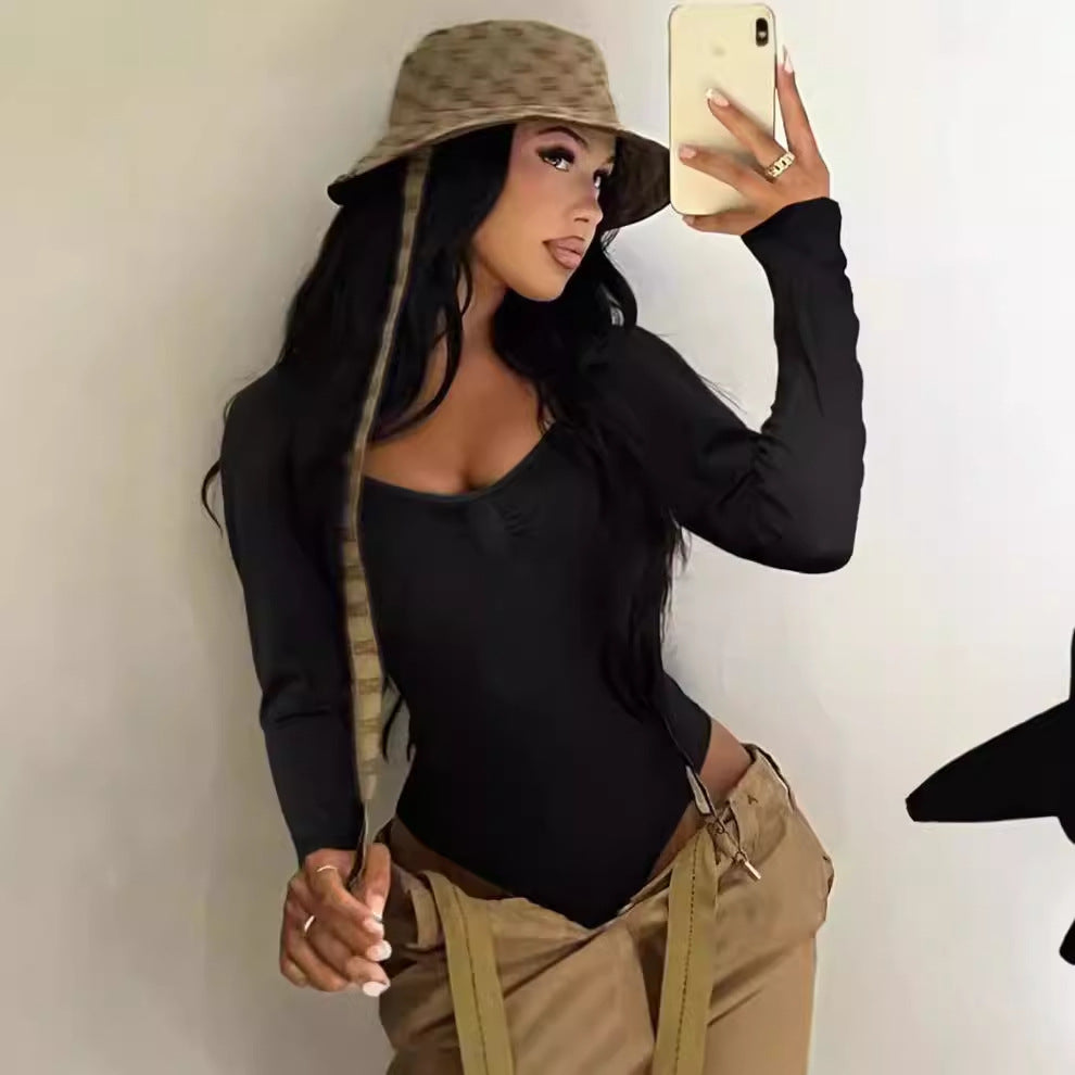 Damen Elegant geschnittener Langarm-Bodysuit mit Rüschendetails Sovae