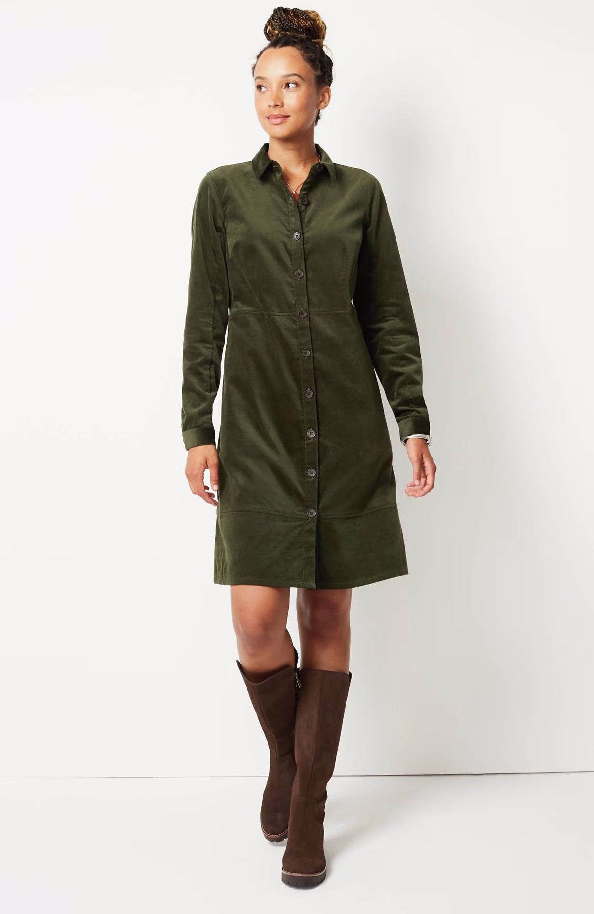 Damen Velourshemdkleid mit praktischen Taschen Sovae