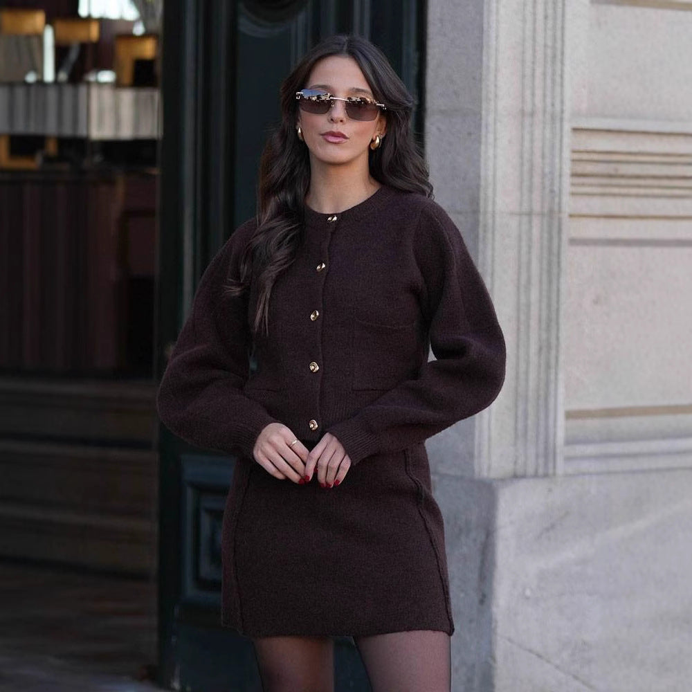 Damen eleganter, kurzer Strickrock mit hohem Bund und seitlichen Nähten Sovae