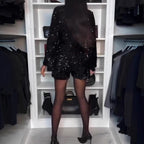 Damen Glitzernder Einteiler mit V-Ausschnitt und detailverliebtem Design Sovae