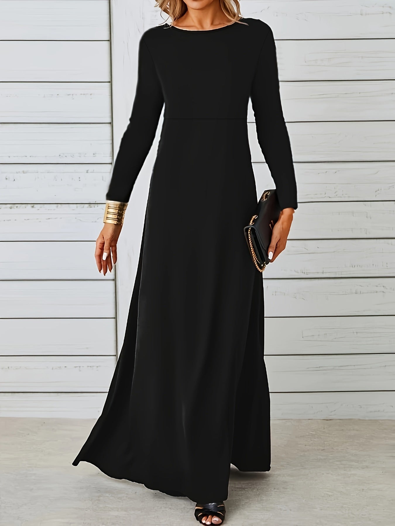 Damen elegantes Maxikleid mit langen Ärmeln und fließendem Schnitt Sovae