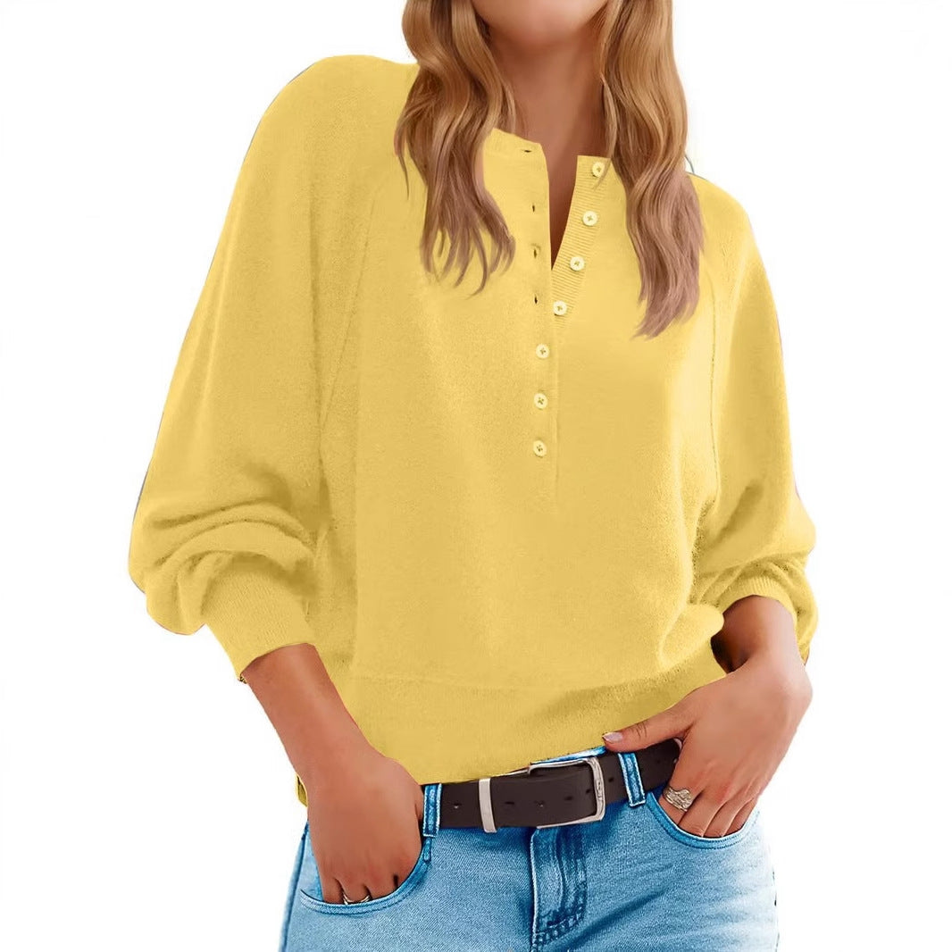 Damen lässiger Pullover mit Knopfleiste und weit geschnittenen Ärmeln Sovae