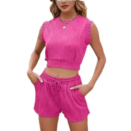 Damen sportliches Set mit kurzem Oberteil und Shorts Sovae