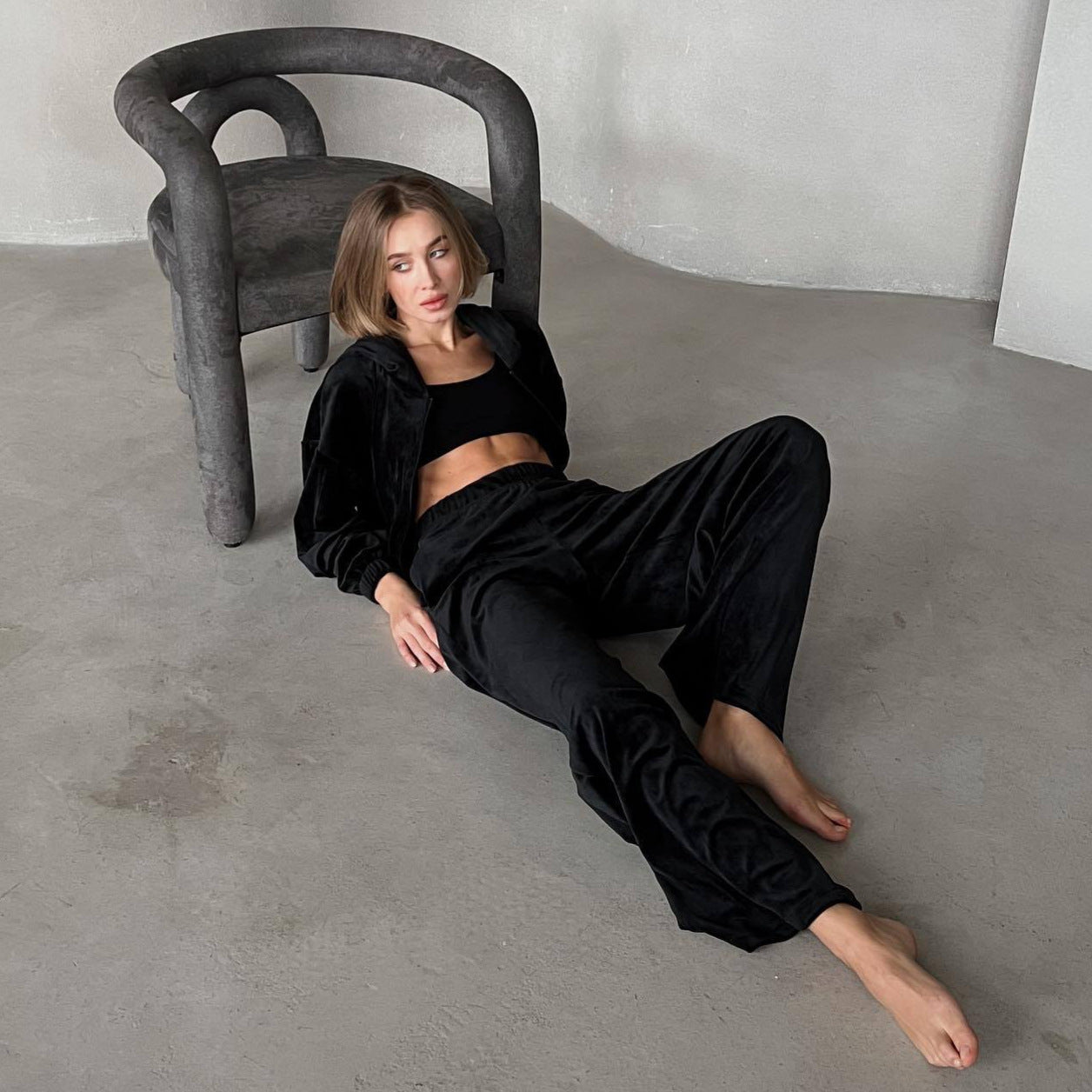 Damen Sportliches Velvet Loungewear-Set Sovae