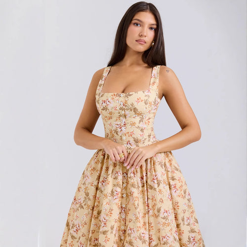 Damen A-line Kleid mit floralem Muster und tailliertem Oberteil Sovae