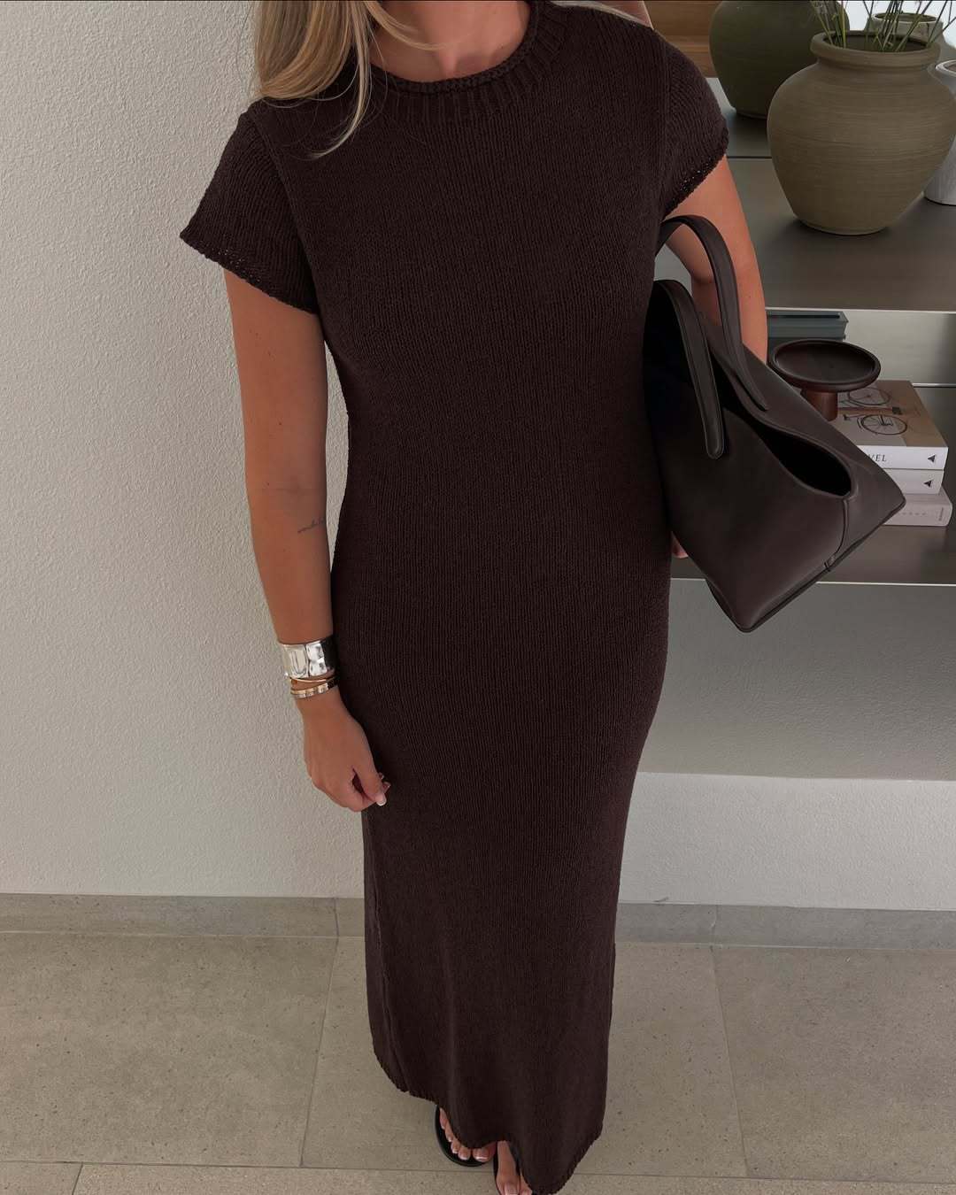 Damen Maxikleid mit strukturiertem Strickmuster und leichtem Gewicht Sovae