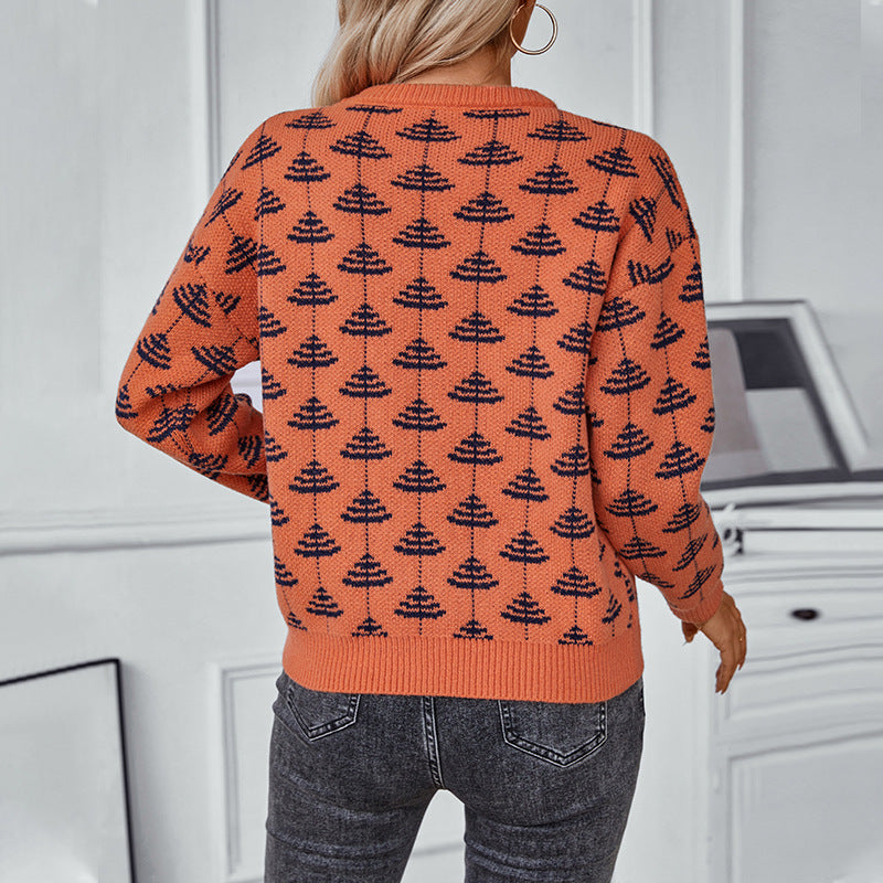 Damen Strickpullover mit verspieltem Baumdesign und weichem Material Sovae