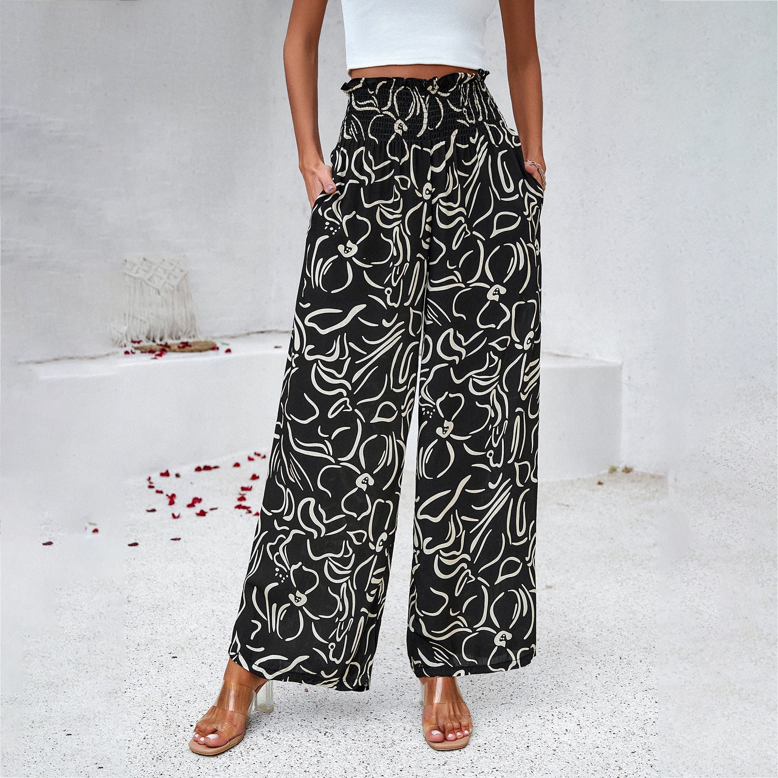 Damen Weite Palazzo-Hose mit floralem Muster Sovae