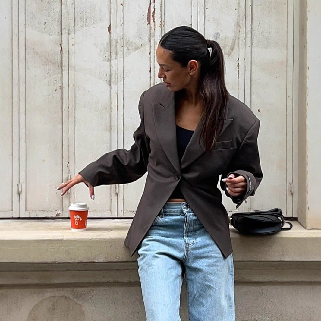 Damen elegante Blazerjacke im minimalistischen Design mit praktischen Taschen Sovae