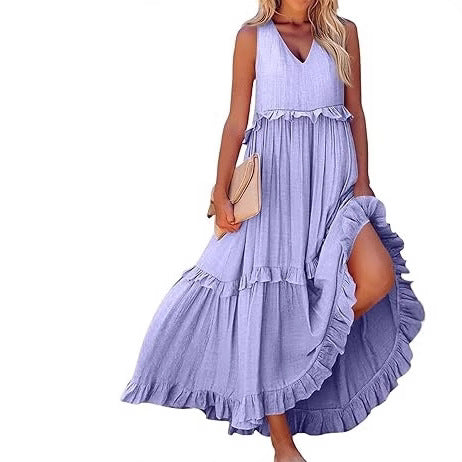 Damen Maxikleid mit Rüschen und V-Ausschnitt Sovae