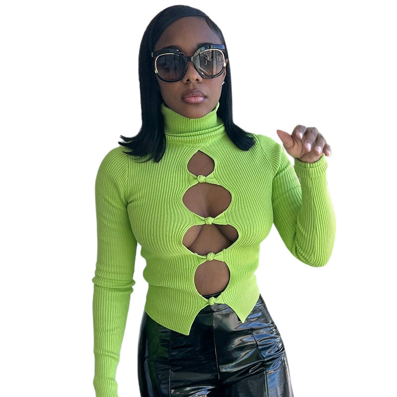Damen modischer Langarm-Pullover mit Cut-Outs Sovae