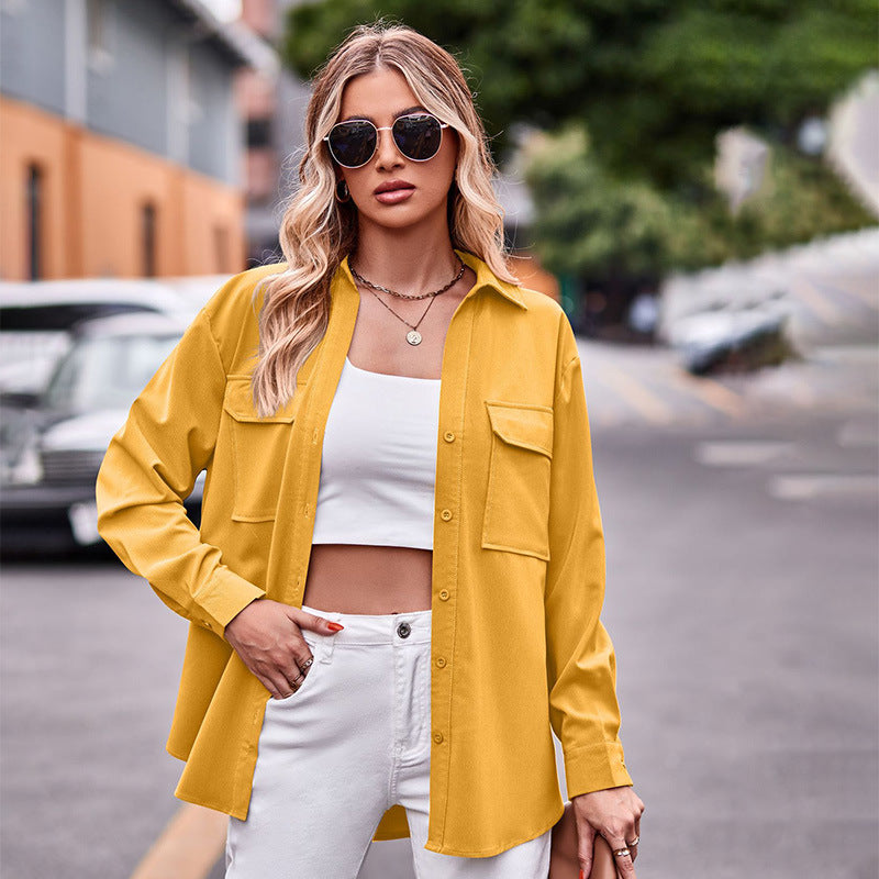 Damen lässige Hemdjacke mit großen aufgesetzten Taschen Sovae