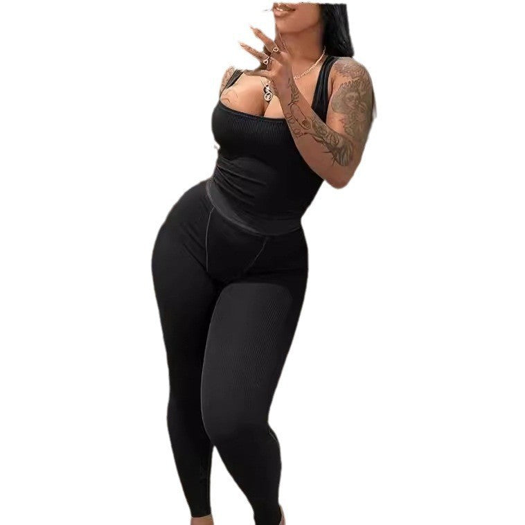 Damen Komplette Leggings-Anzug mit Rippendesign Sovae