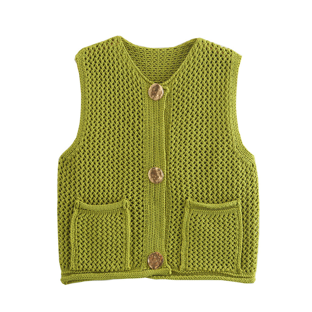 Damen Strickweste mit Knopfdetails und praktischen Taschen Sovae