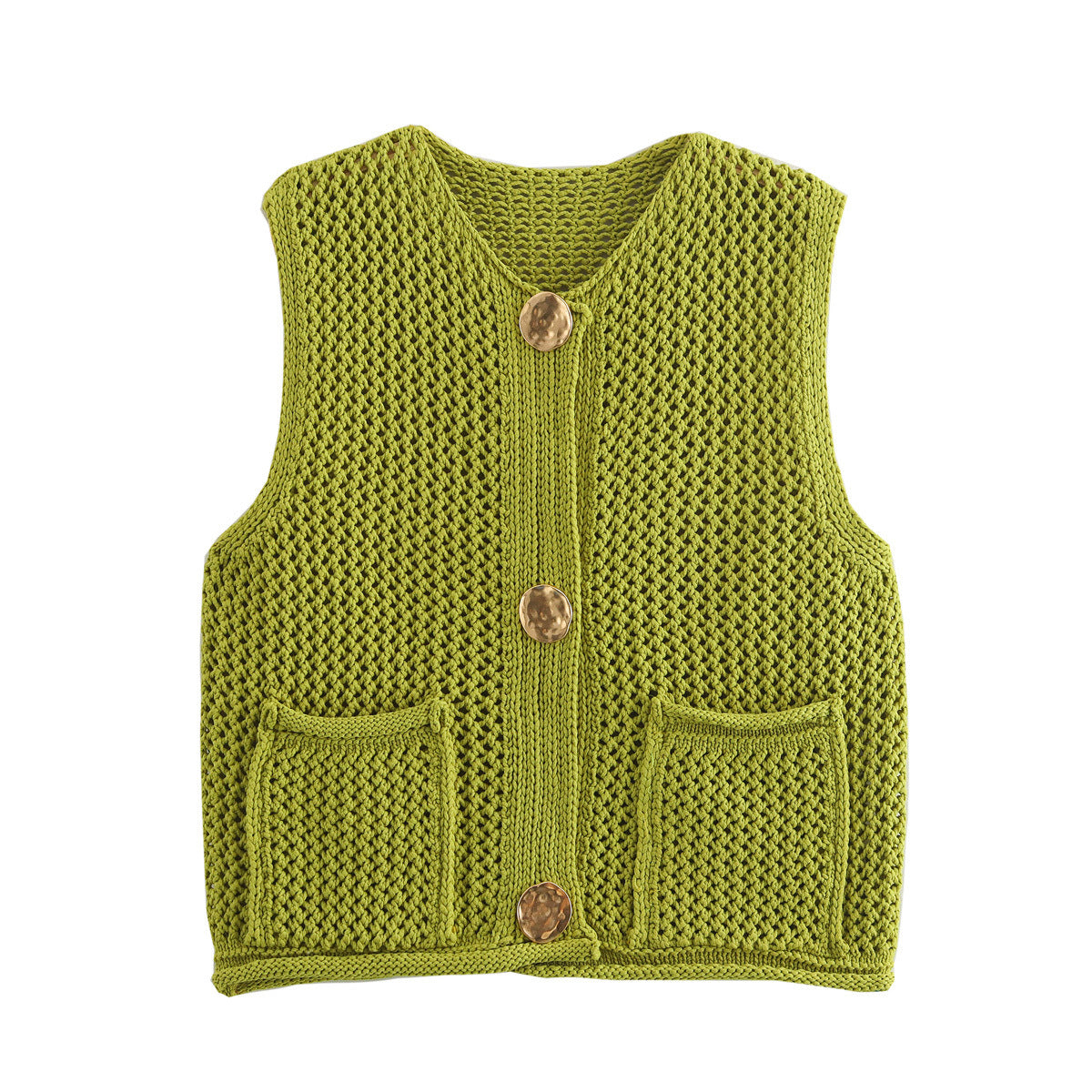 Damen Strickweste mit Taschen und dekorativen Knopfdetails Sovae