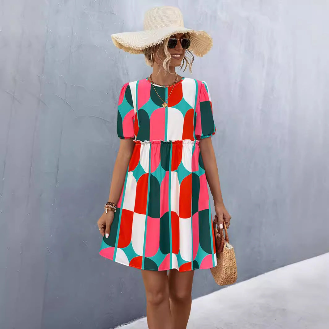 Damen Kurzarm Kleid Sovae