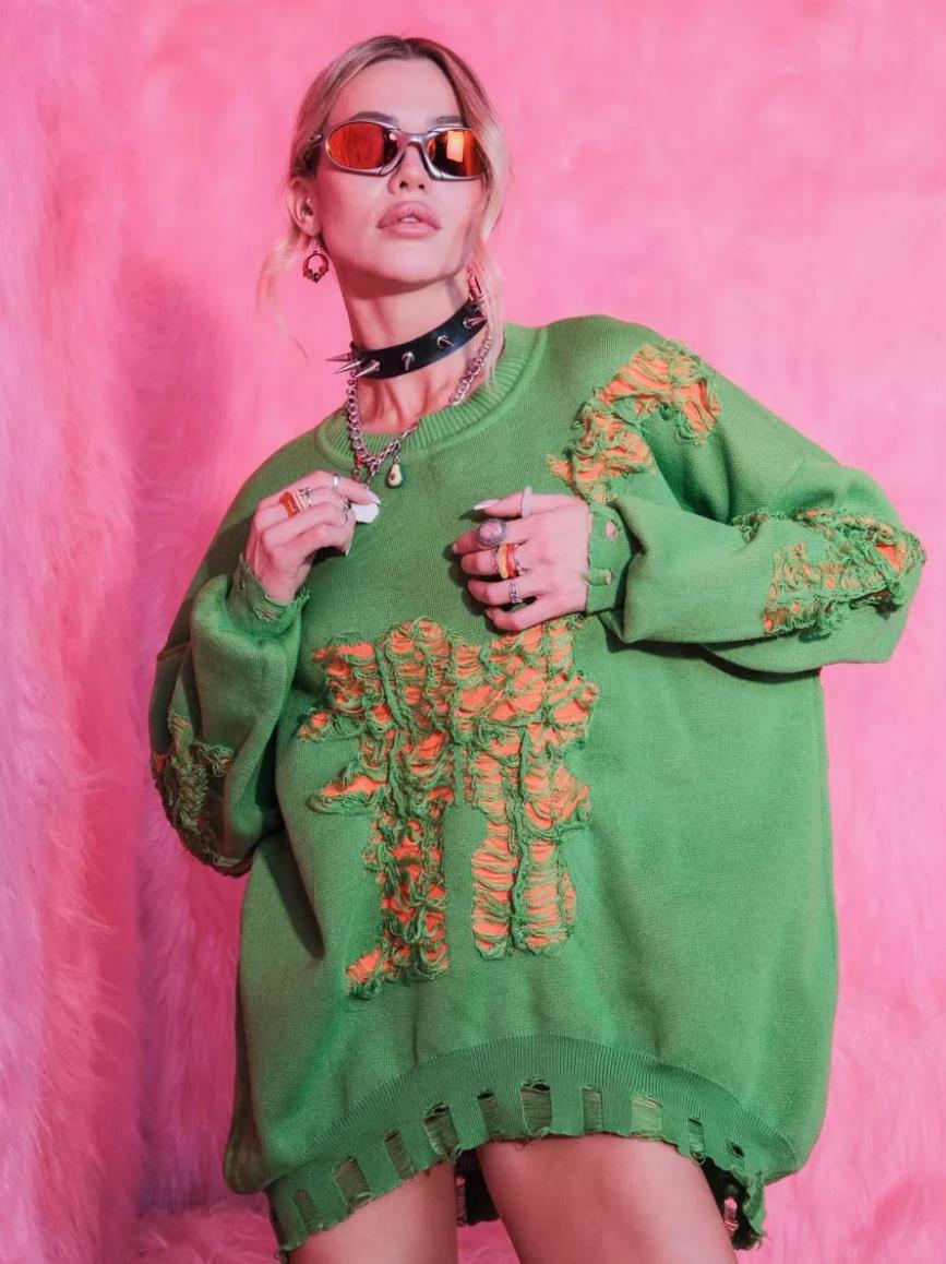 Damen grob gestrickter Oversized-Pullover mit einzigartiger Transparenzstruktur und modernen Akzenten Sovae