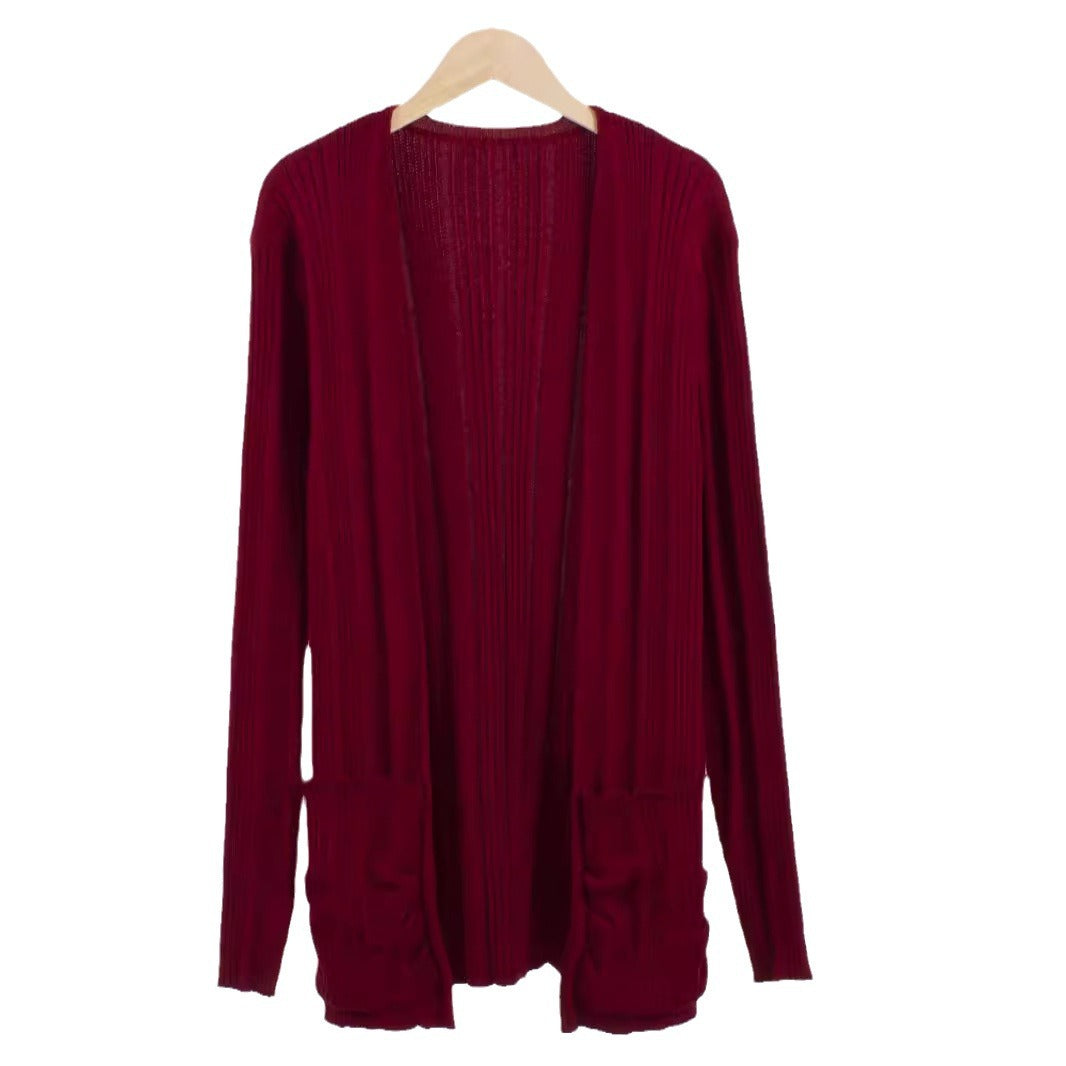 Damen lässiger Rippen-Strickcardigan mit aufgesetzten Taschen Sovae