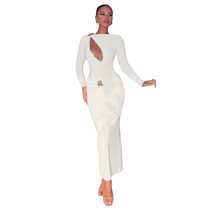 Damen Elegantes Maxikleid mit raffinierten Cut-Outs und schimmerndem Design Sovae