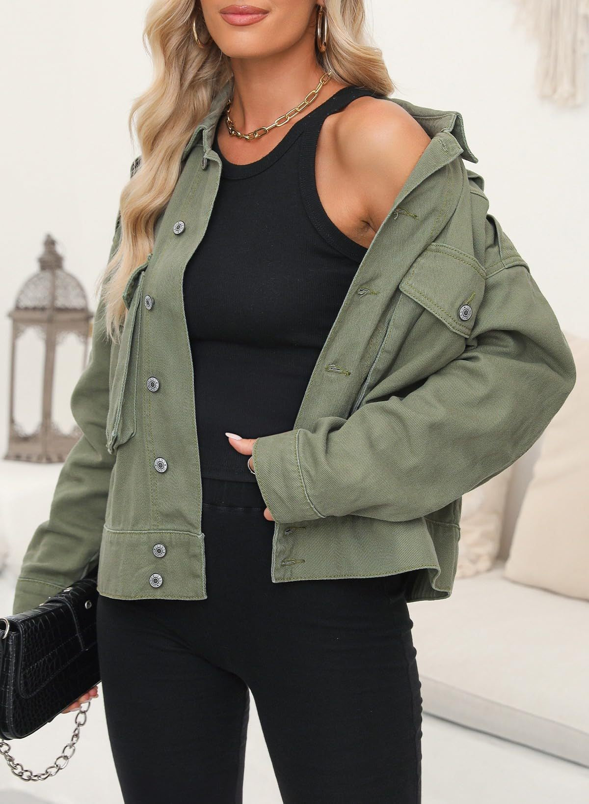 Damen lässige Utility-Jacke mit praktischen Taschen Sovae