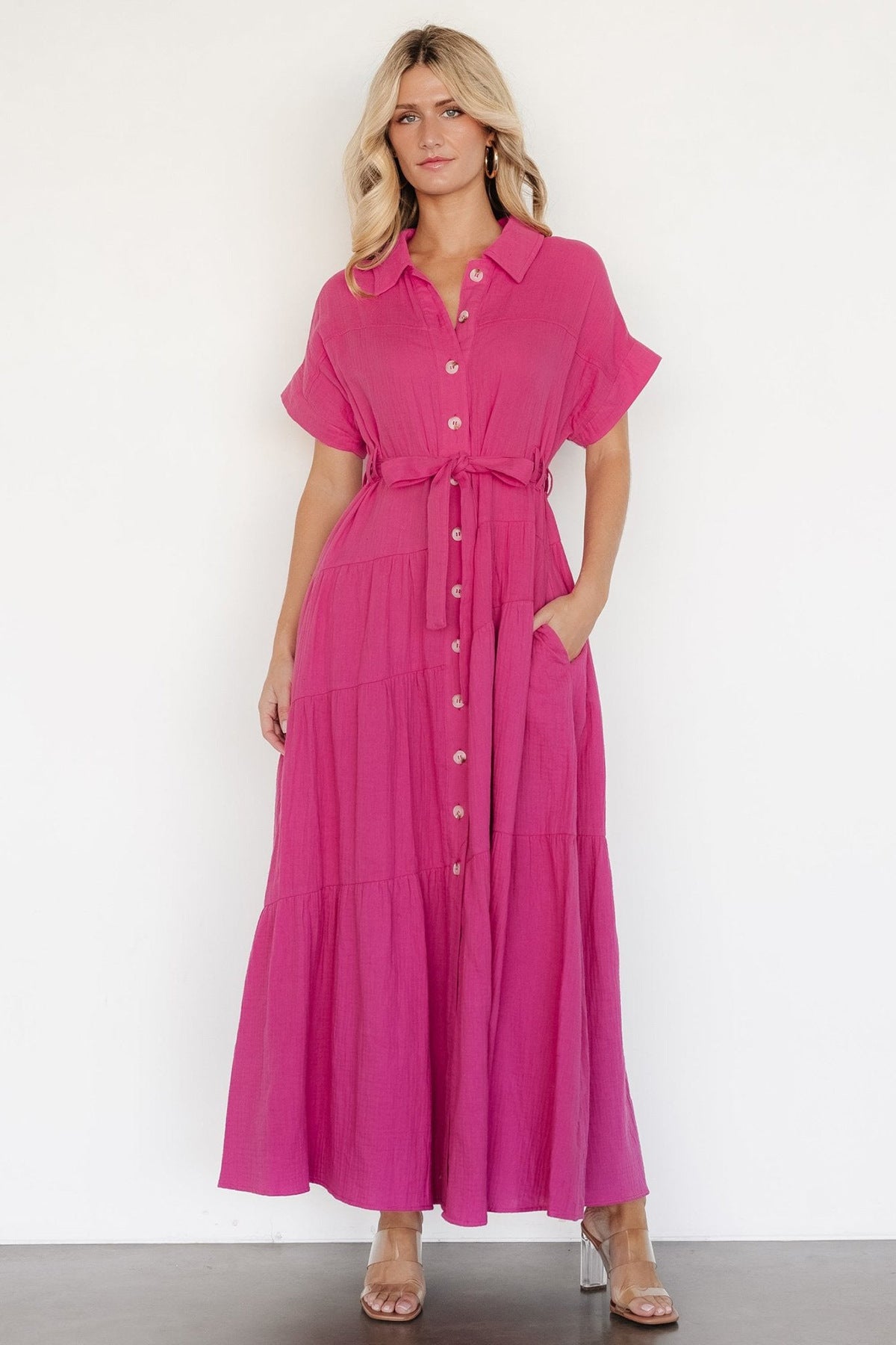 Damen Maxikleid mit taillierbarem Gürtel und Volant Sovae
