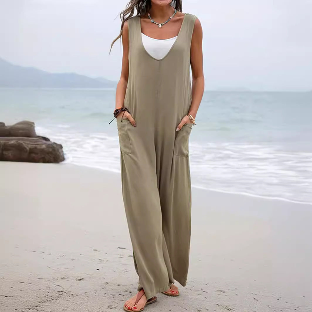 Damen Bequemer Sommeroverall mit weitem Schnitt und praktischen Taschen Sovae