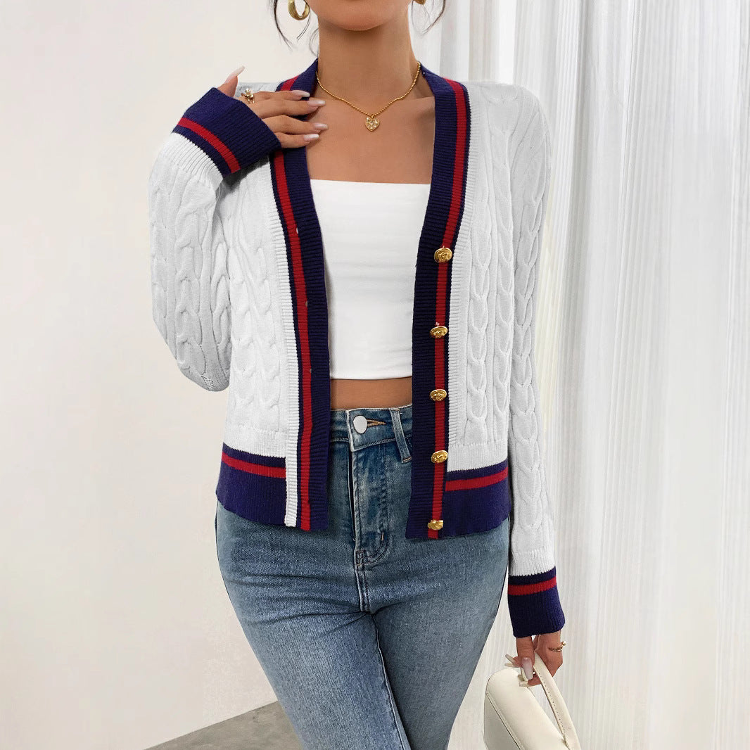 Damen modischer, strukturierter Cardigan mit Kabelstrick und dekorativen Knopfdetails Sovae