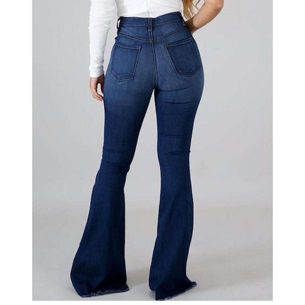 Damen Flared Jeans mit stylischen Rissen Sovae