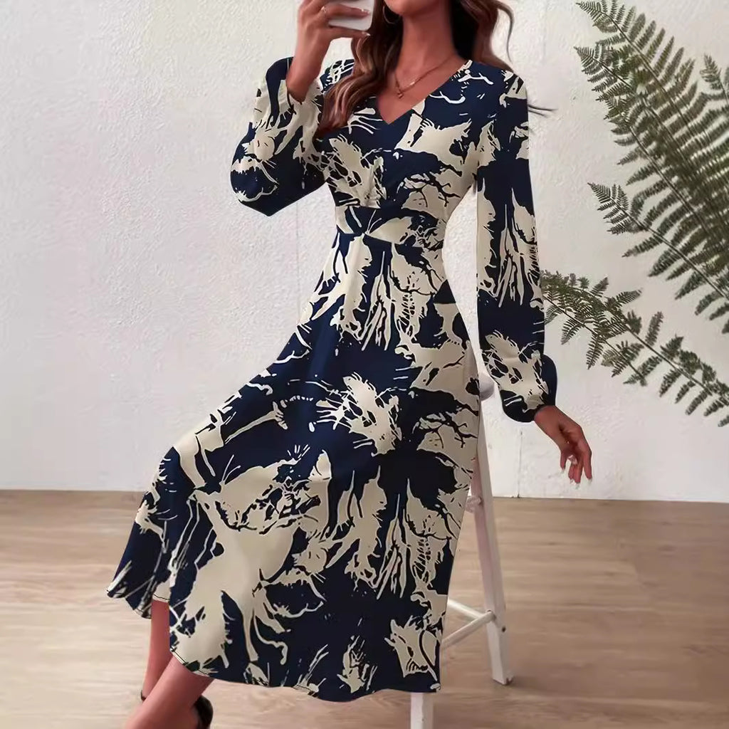 Damen Midi-Kleid mit floralen Details und schickem V-Ausschnitt Sovae