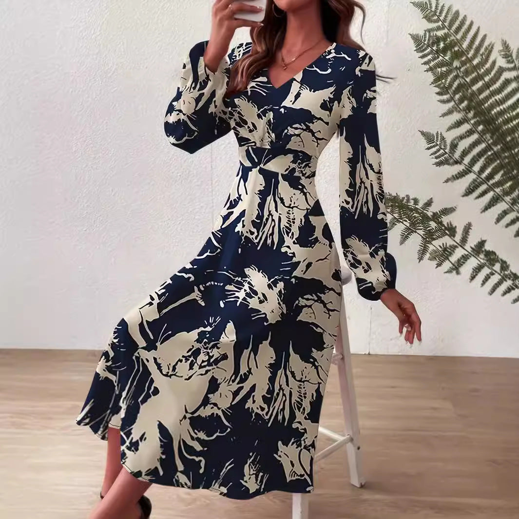 Damen Midi-Kleid mit floralen Details und schickem V-Ausschnitt Sovae